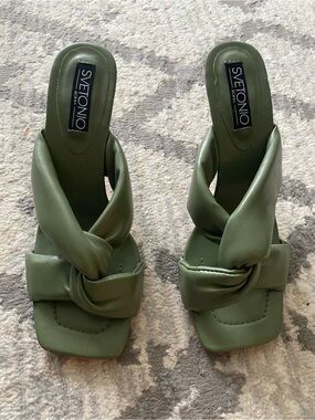 SVETONIO Roma Made in Italy Olive Green Knot Slide Sandals